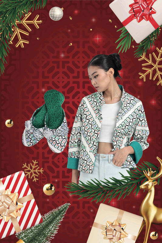Yi-ming Christmas Bundle (Mahjong Jacket + Slippers) Green