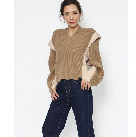 STYLE GAL CAMEL & NUDE SLINKY KNITTED TOP